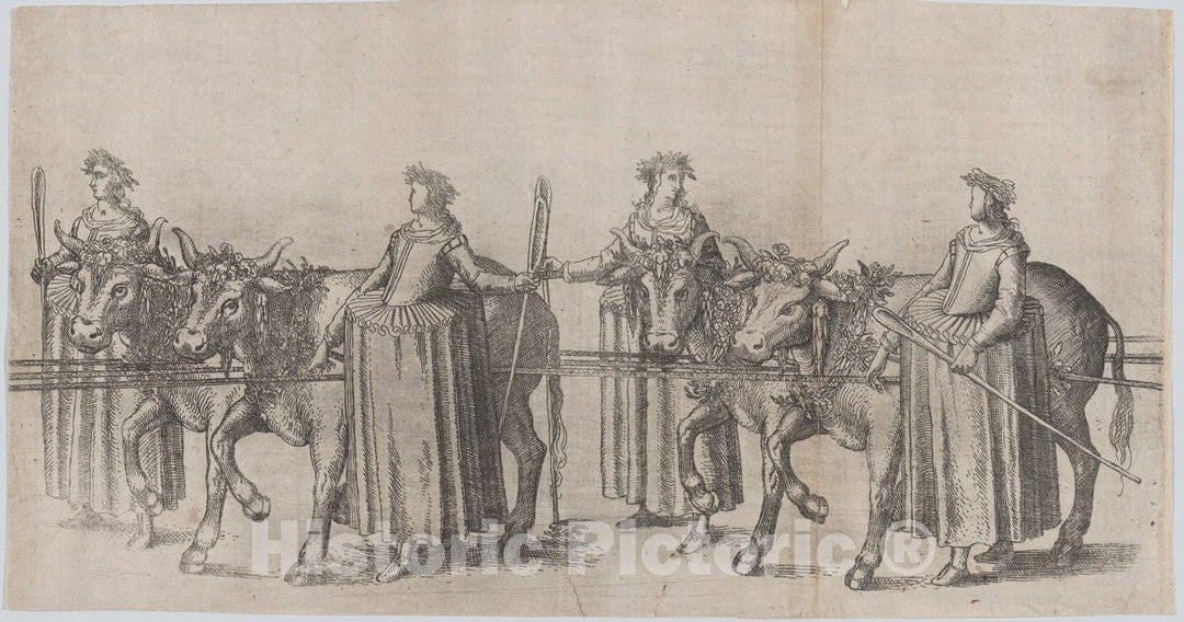 Art Print : Four Women Walking alongside Four Cows