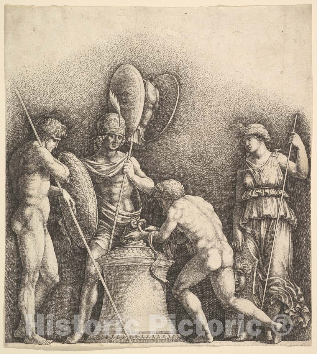 Art Print : Wenceslaus Hollar - Four Classical Figures (Pagan Sacrifice) 3 : Vintage Wall Art