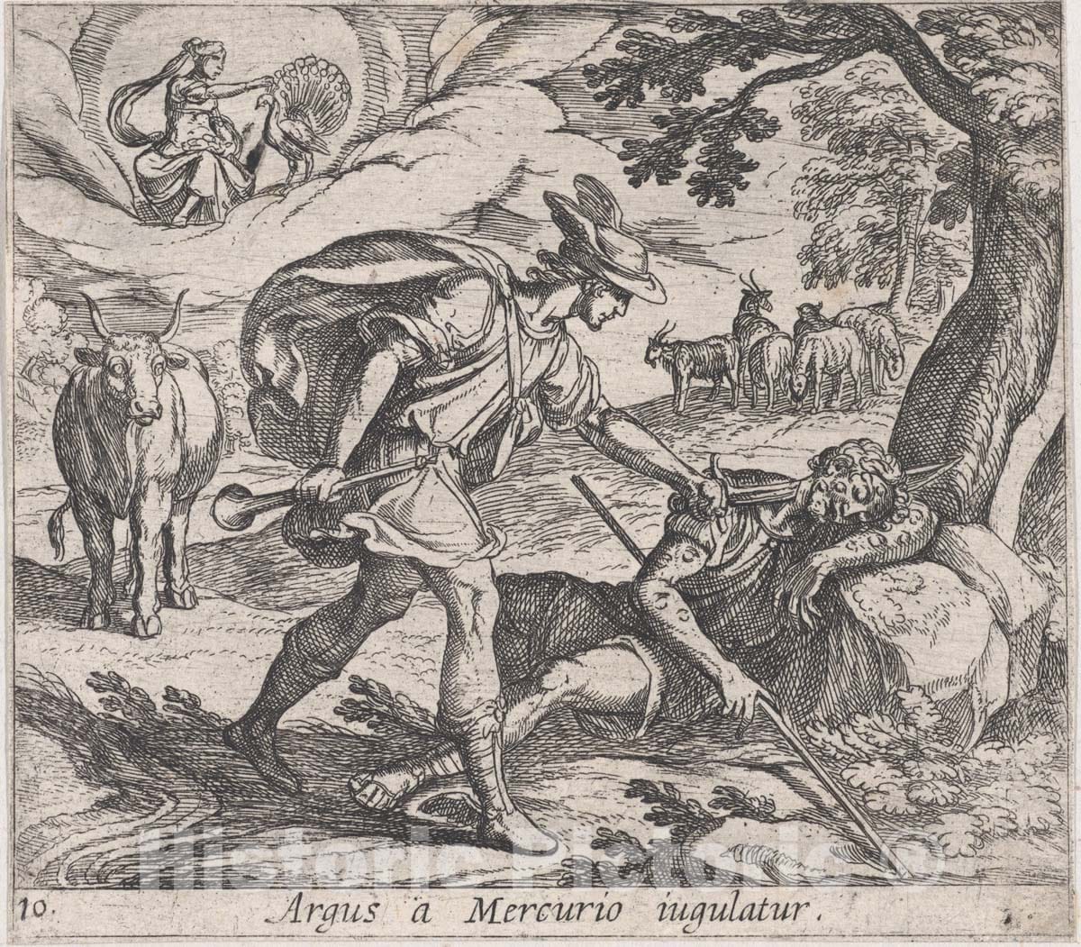 Art Print : Antonio Tempesta - Plate 10: Mercury Killing Argos (Argus a Mercurio iugulatur), from Ovid's 'Metamorphoses' : Vintage Wall Art