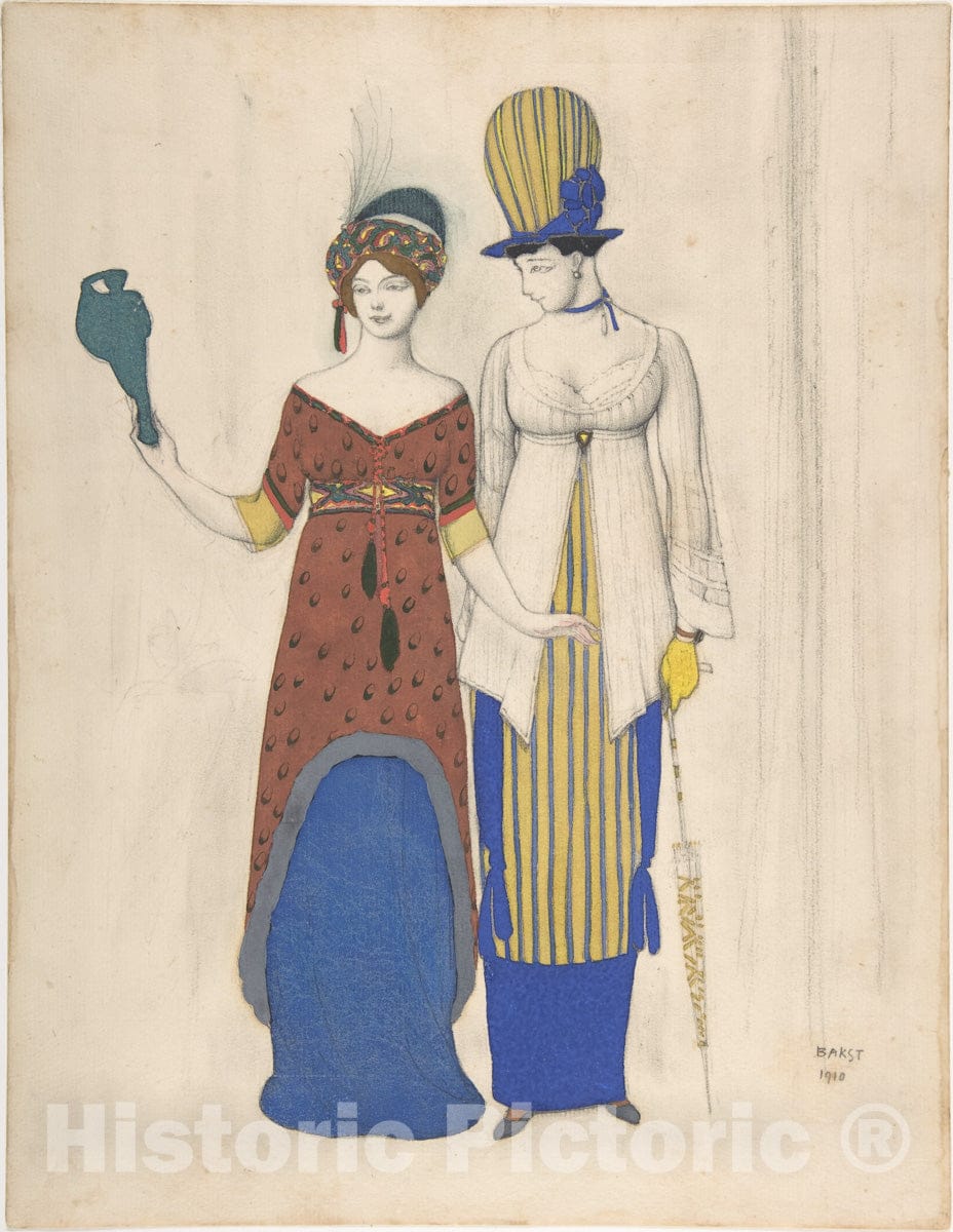 Art Print : Léon Bakst - 'Fantaisie sur le Costume Moderne': Two Female Haute Couture Figures : Vintage Wall Art