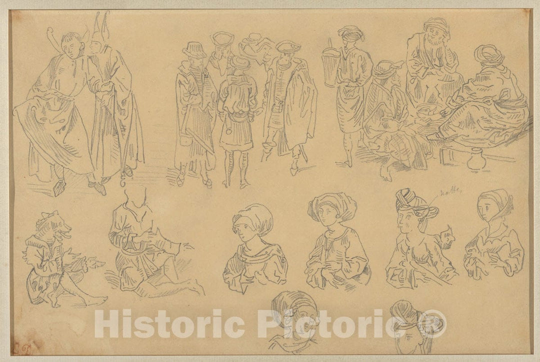 Art Print : Eugène Delacroix - Figures in Medieval Costume (Tracings from The 'Nuremberg Chronicle') : Vintage Wall Art