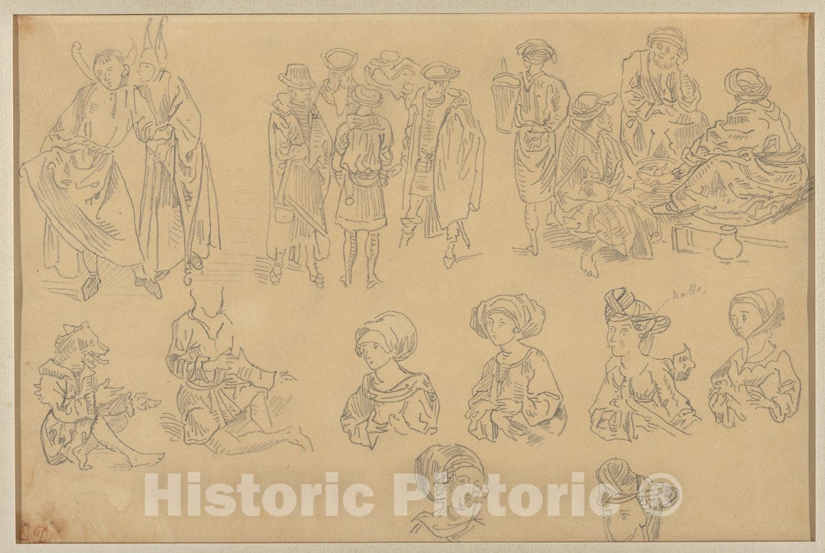 Art Print : Eugène Delacroix - Figures in Medieval Costume (Tracings from The 'Nuremberg Chronicle') : Vintage Wall Art