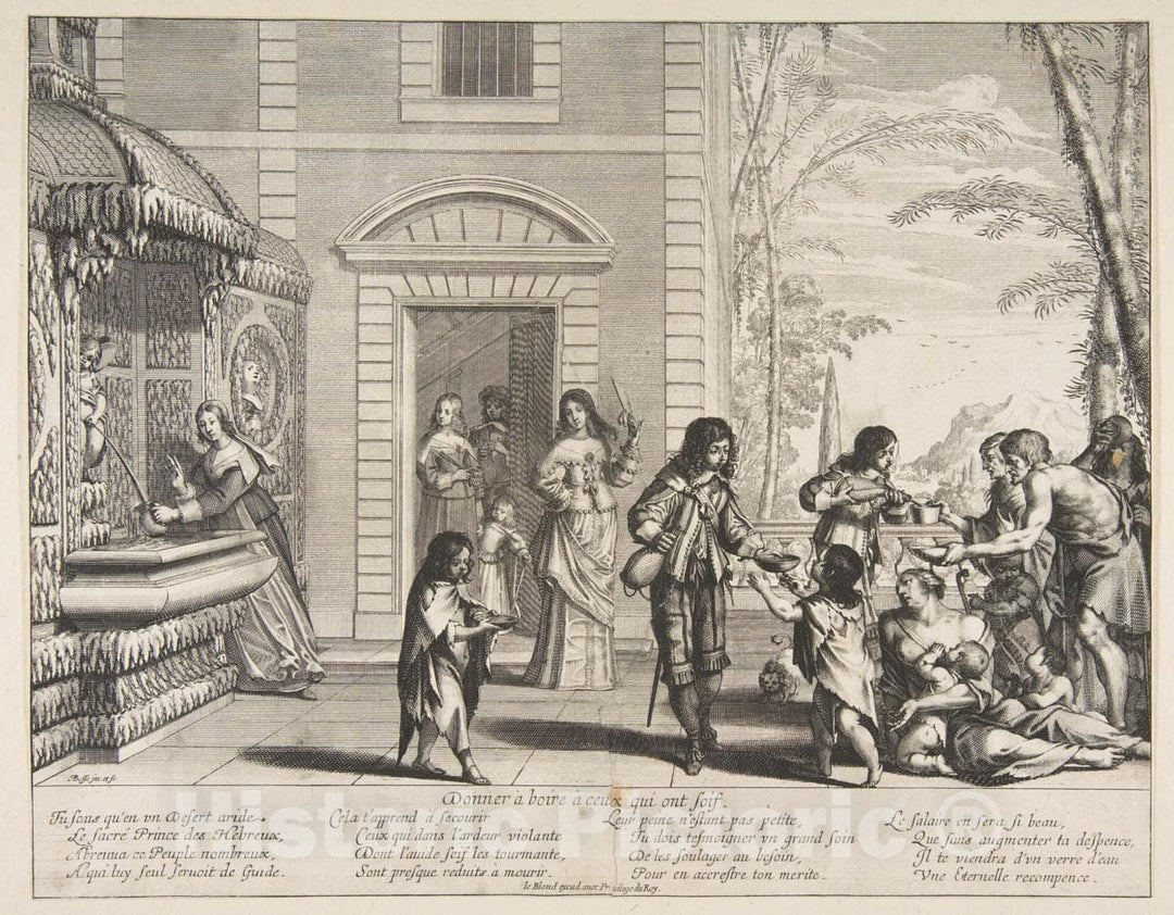 Art Print : Abraham Bosse - Giving Drink to The Thirsty (Donner à boire à ceux qui ONT soif) : Vintage Wall Art