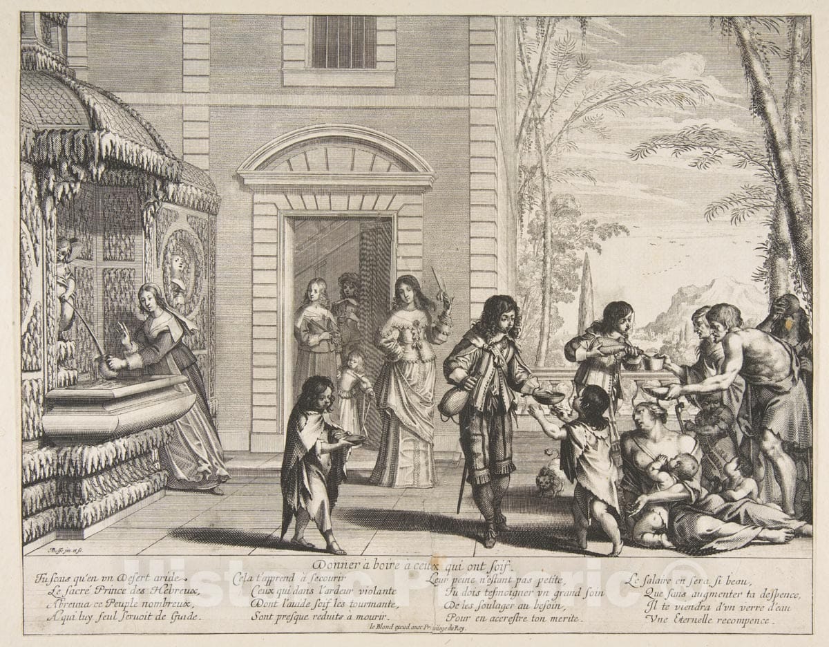 Art Print : Abraham Bosse - Giving Drink to The Thirsty (Donner à boire à ceux qui ONT soif) : Vintage Wall Art