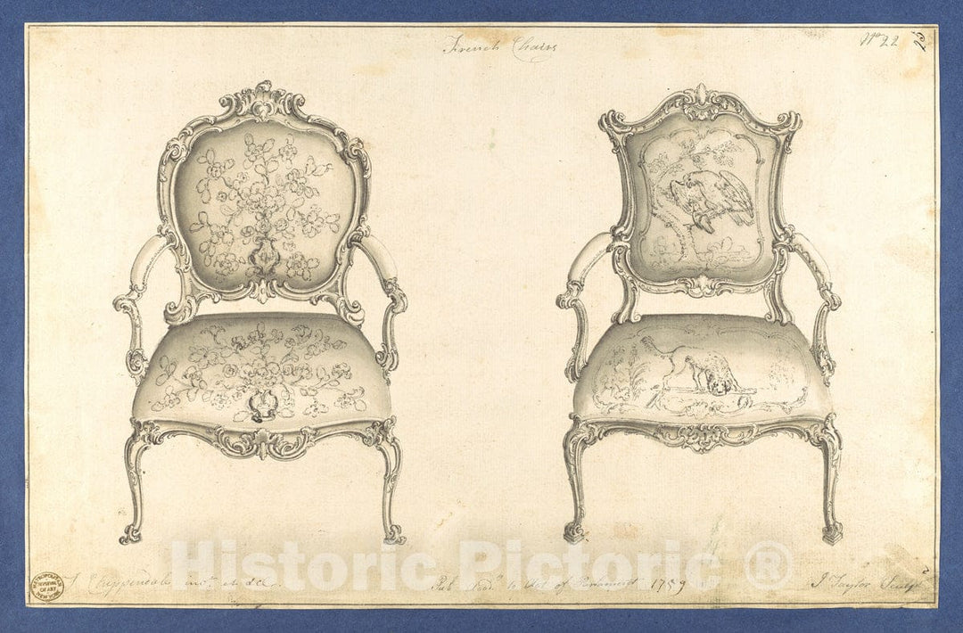 Art Print : Thomas Chippendale - French Chairs, in Chippendale Drawings, Vol. I : Vintage Wall Art