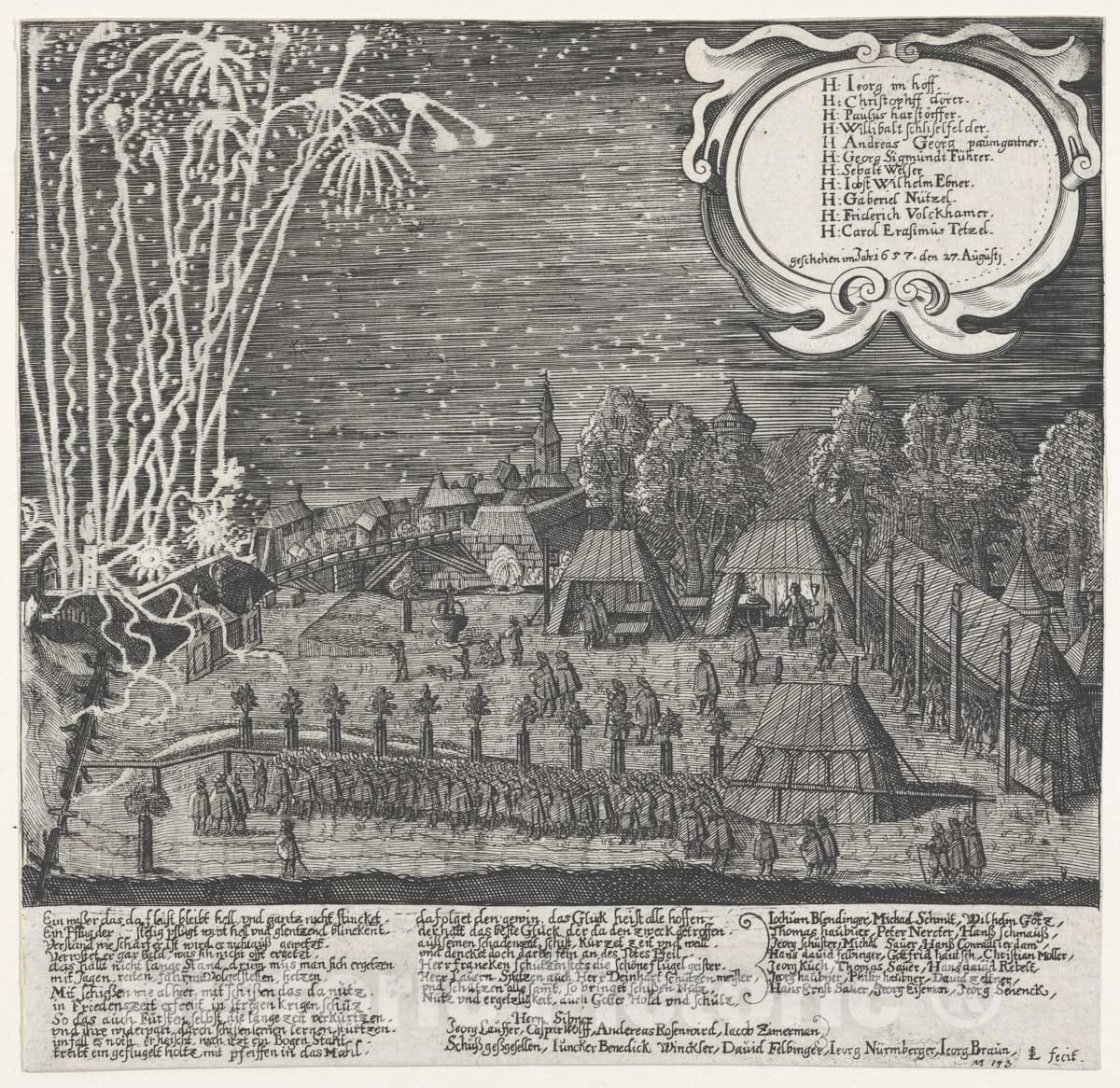 Art Print : Lukas Schnitzer - Fireworks Display Given by The Archery Company of Nuremberg, August 27, 1657 : Vintage Wall Art