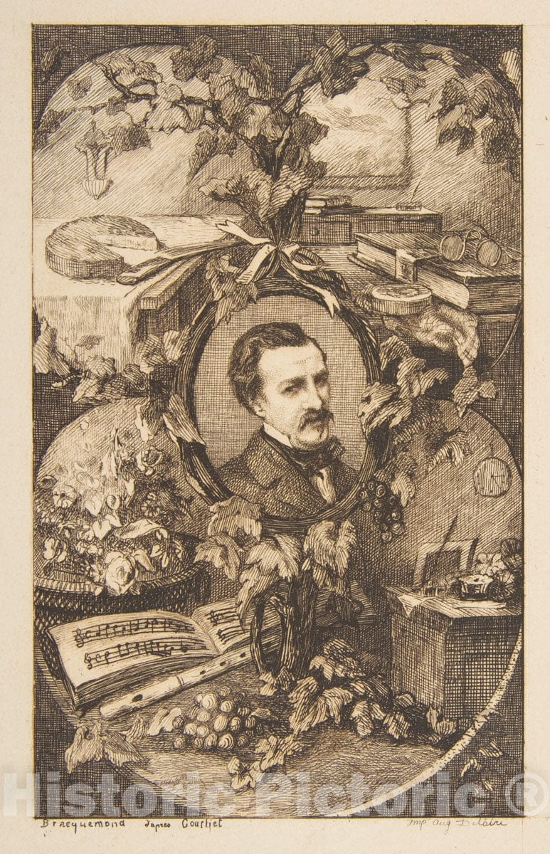 Art Print : Félix Bracquemond - Frontispiece for Oeuvres Nouvelles de Champfleury, After Courbet : Vintage Wall Art