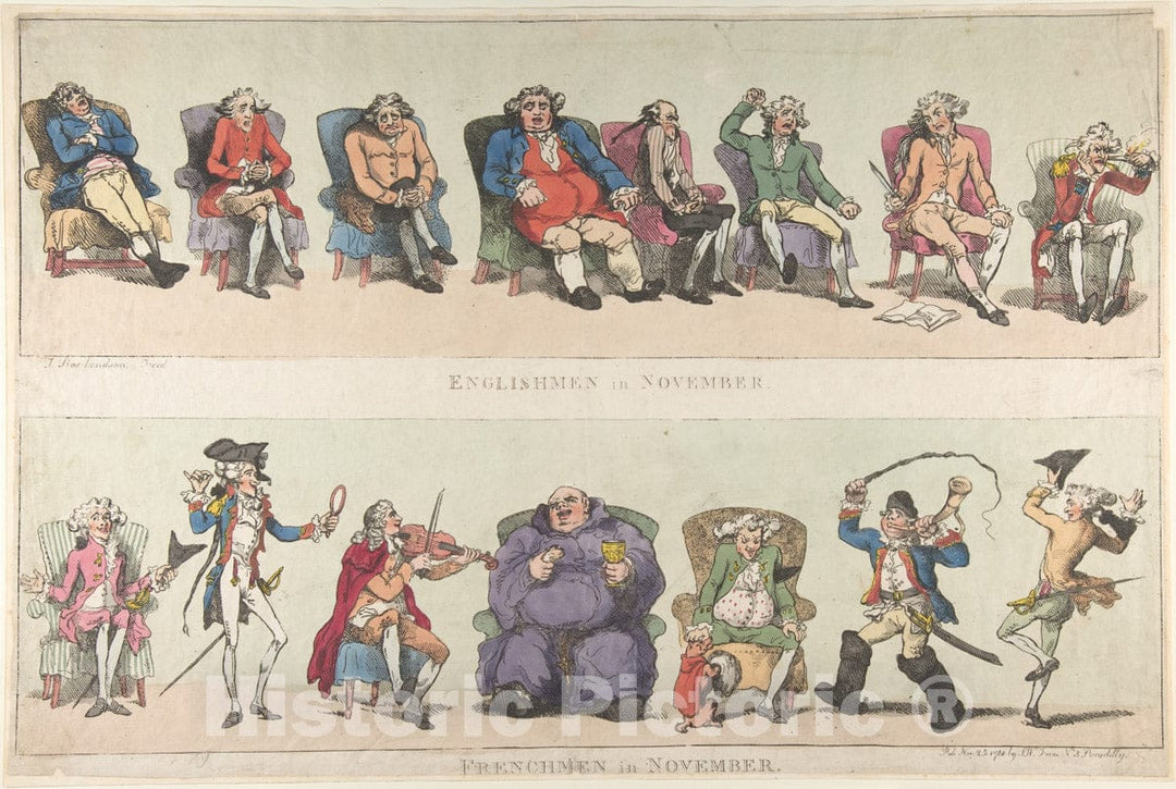Art Print : Thomas Rowlandson - Englishmen in November, Frenchmen in November : Vintage Wall Art