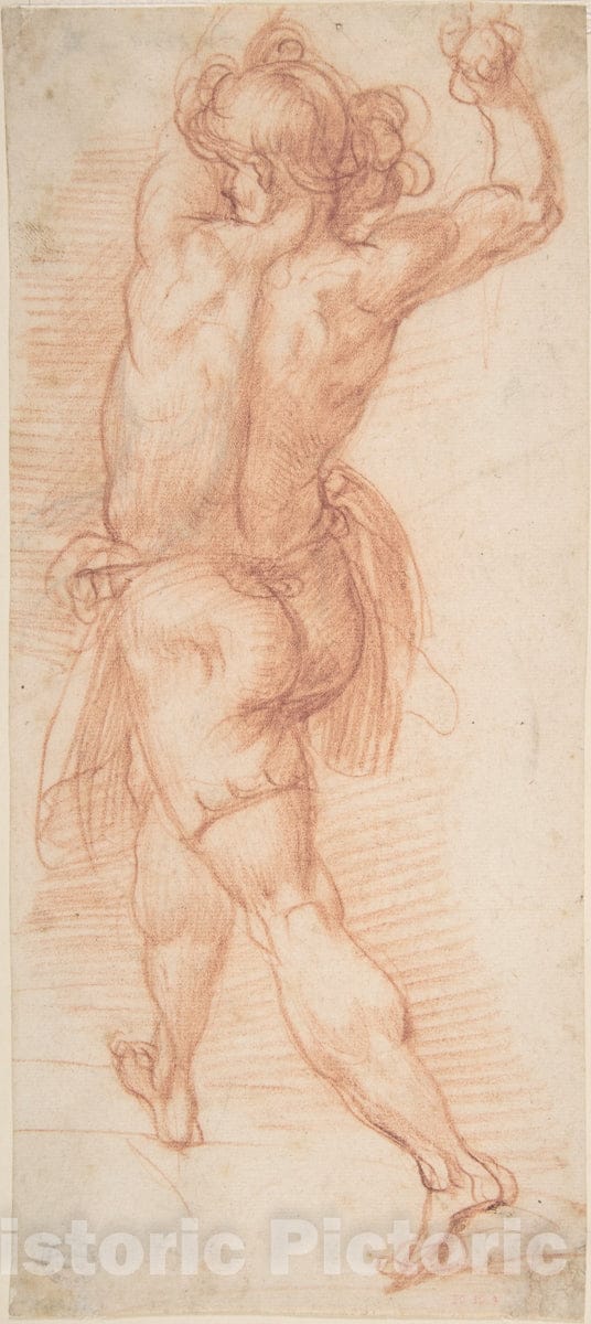 Art Print : Cavaliere d'Arpino (Giuseppe Cesari) - Figure of a Man Throwing Stones (Recto)