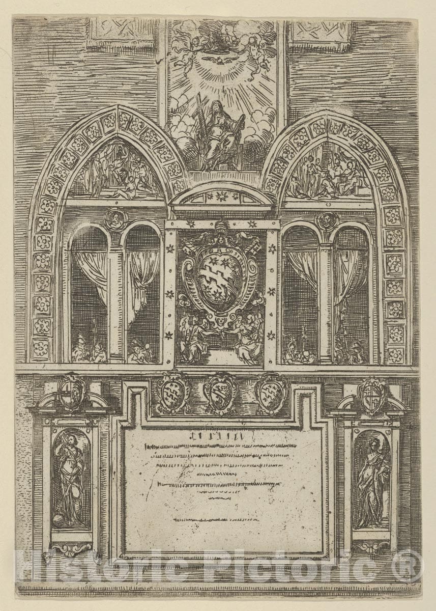 Art Print : Facade of The Palazzo del Senato in Bologna with The Papal arms at Center - Artist: Guido Reni - Created: 1598 : Vintage Wall Art