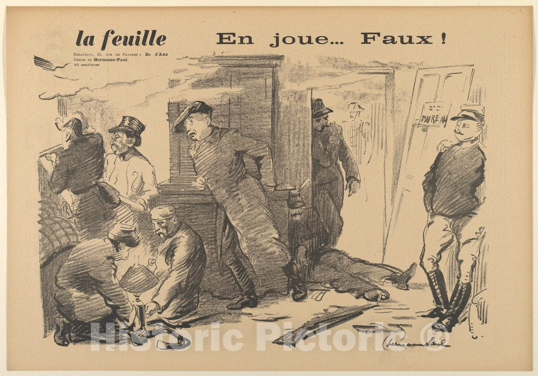 Art Print : René-Georges Hermann-Paul - En joue.Faux! (from La Feuille) : Vintage Wall Art