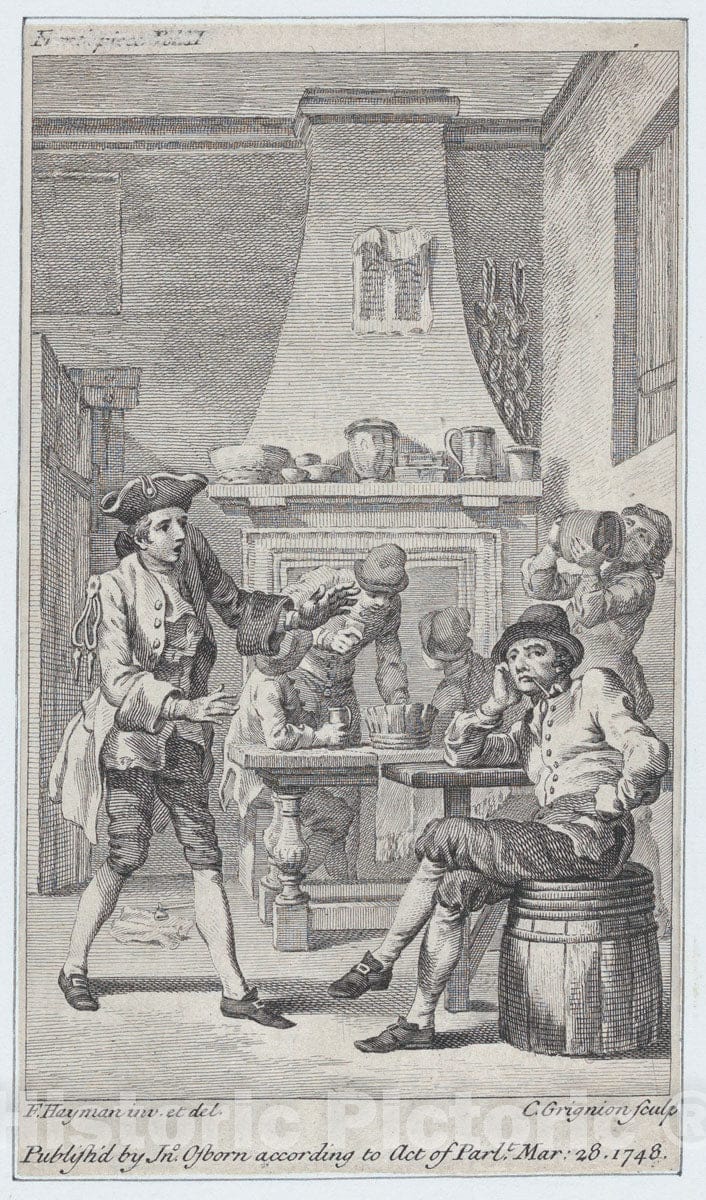 Art Print : Charles Grignion, I - Frontispiece to Tobias Smollett's Roderick Random : Vintage Wall Art