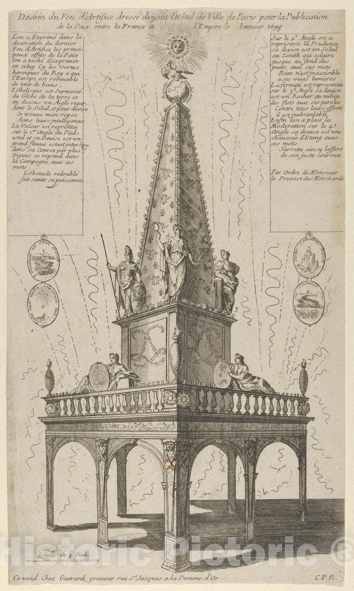 Art Print : Anonymous, French, 17th Century - Fireworks Celebrating The Peace Between France and The Empire, January 1698 : Vintage Wall Art