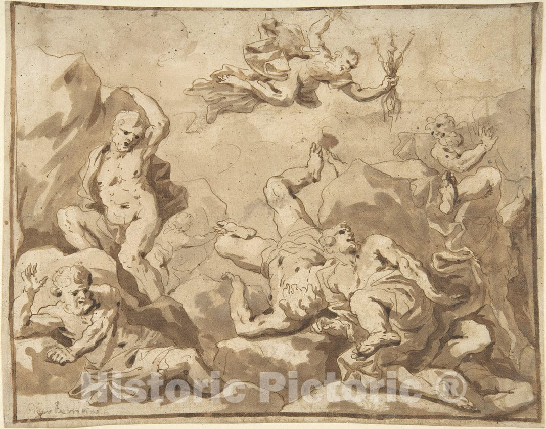 Art Print : Italian, Roman-Bolognese, 17th Century - Fall of The Giants : Vintage Wall Art