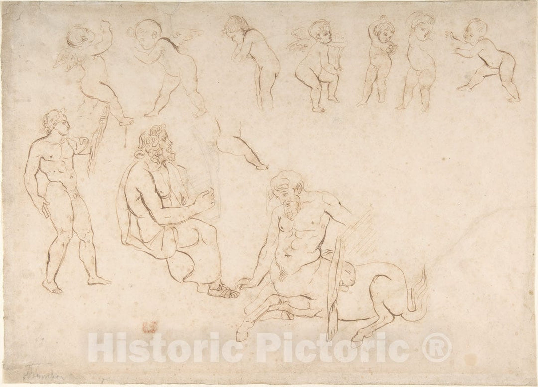 Art Print : Studies for The Decoration of The Library, Palais Bourbon, Paris - Artist: Eugene Delacroix - Created: 1798–1863 : Vintage Wall Art