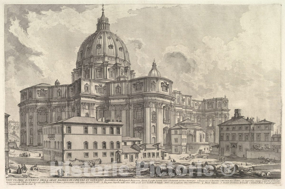 Art Print : Giovanni Battista Piranesi - View of The Exterior of St. Peter's Basilica in The Vatican, from Vedute di Roma (Roman Views) : Vintage Wall Art