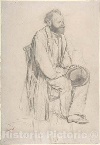 Art Print : Edgar Degas - Édouard Manet, Seated, Holding His Hat : Vintage Wall Art