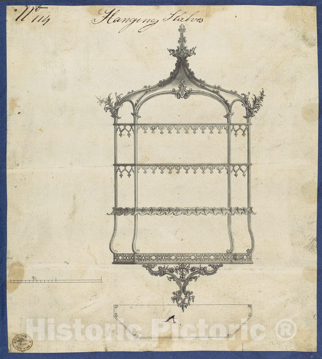 Art Print : Thomas Chippendale - Hanging Shelves, from Chippendale Drawings, Vol. II 3 : Vintage Wall Art