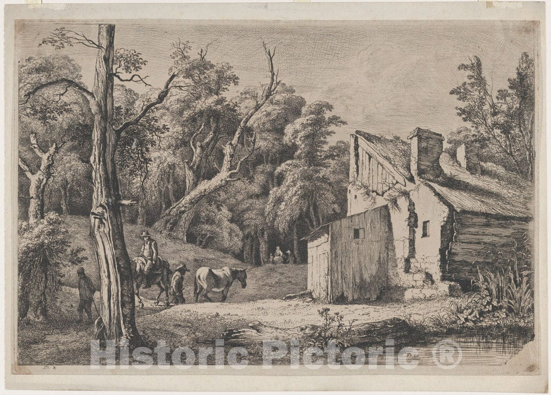 Art Print : Jean Jacques de Boissieu - Entrance to The Forest of Brie with Cottage on The Right : Vintage Wall Art