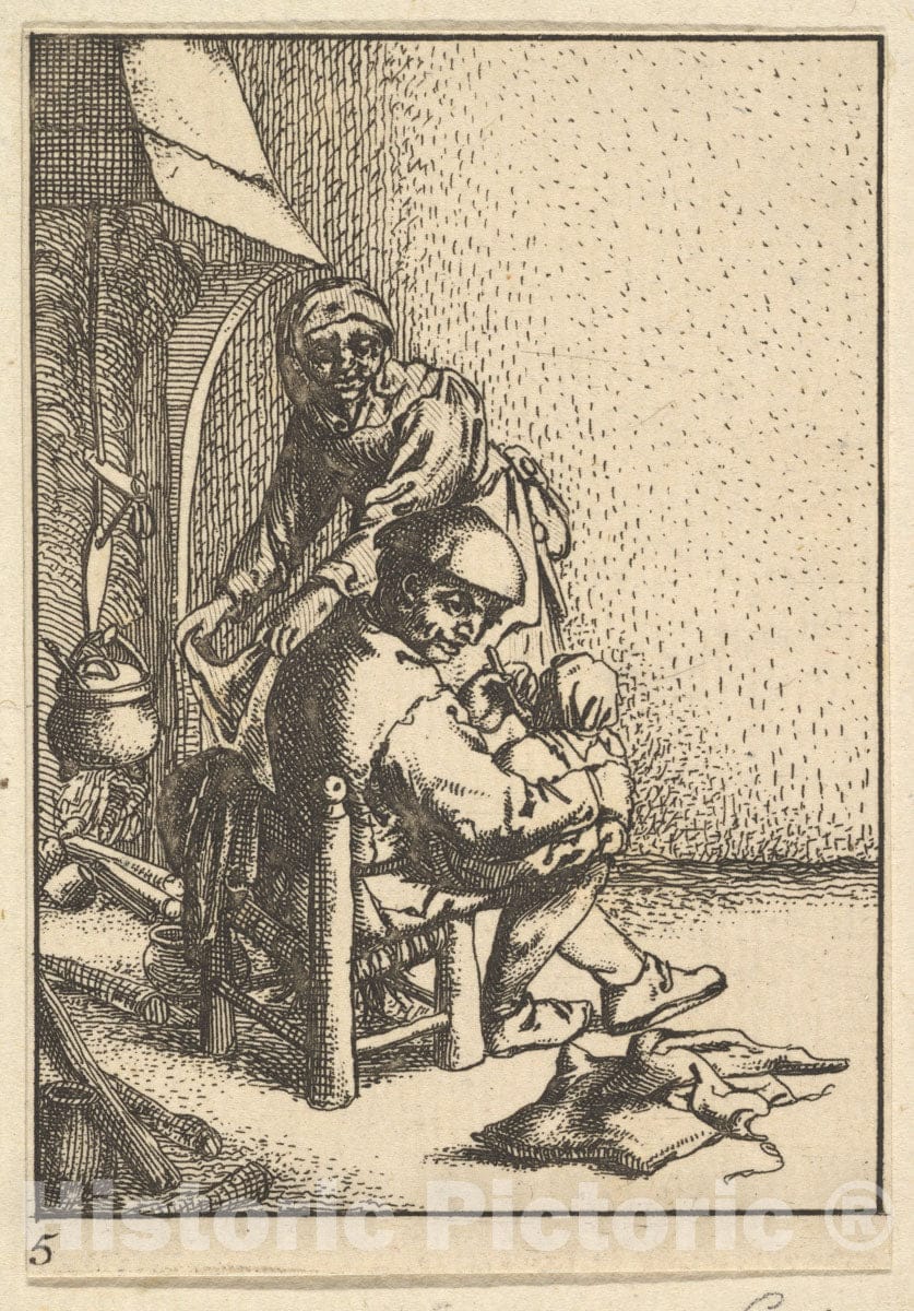 Art Print : After Adriaen Van Ostade - Father Feeding his Child : Vintage Wall Art