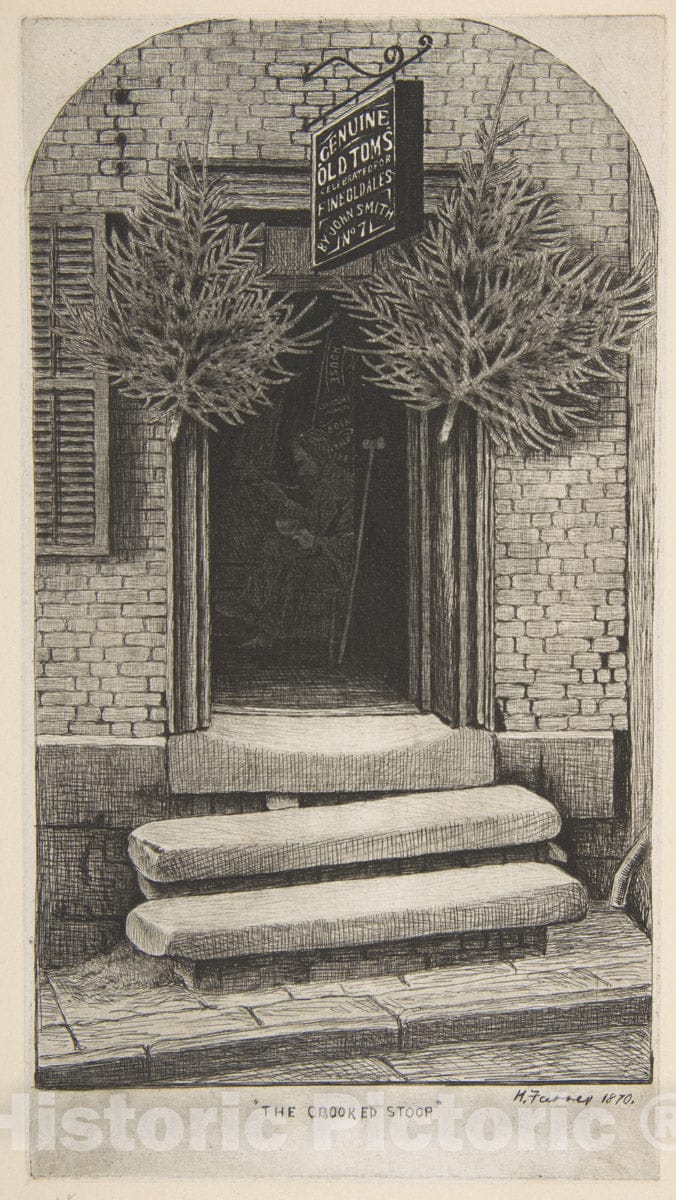 Art Print : Henry Farrer - The Crooked Stoop (Old Tom's Chop House) (from Scenes of Old New York) : Vintage Wall Art