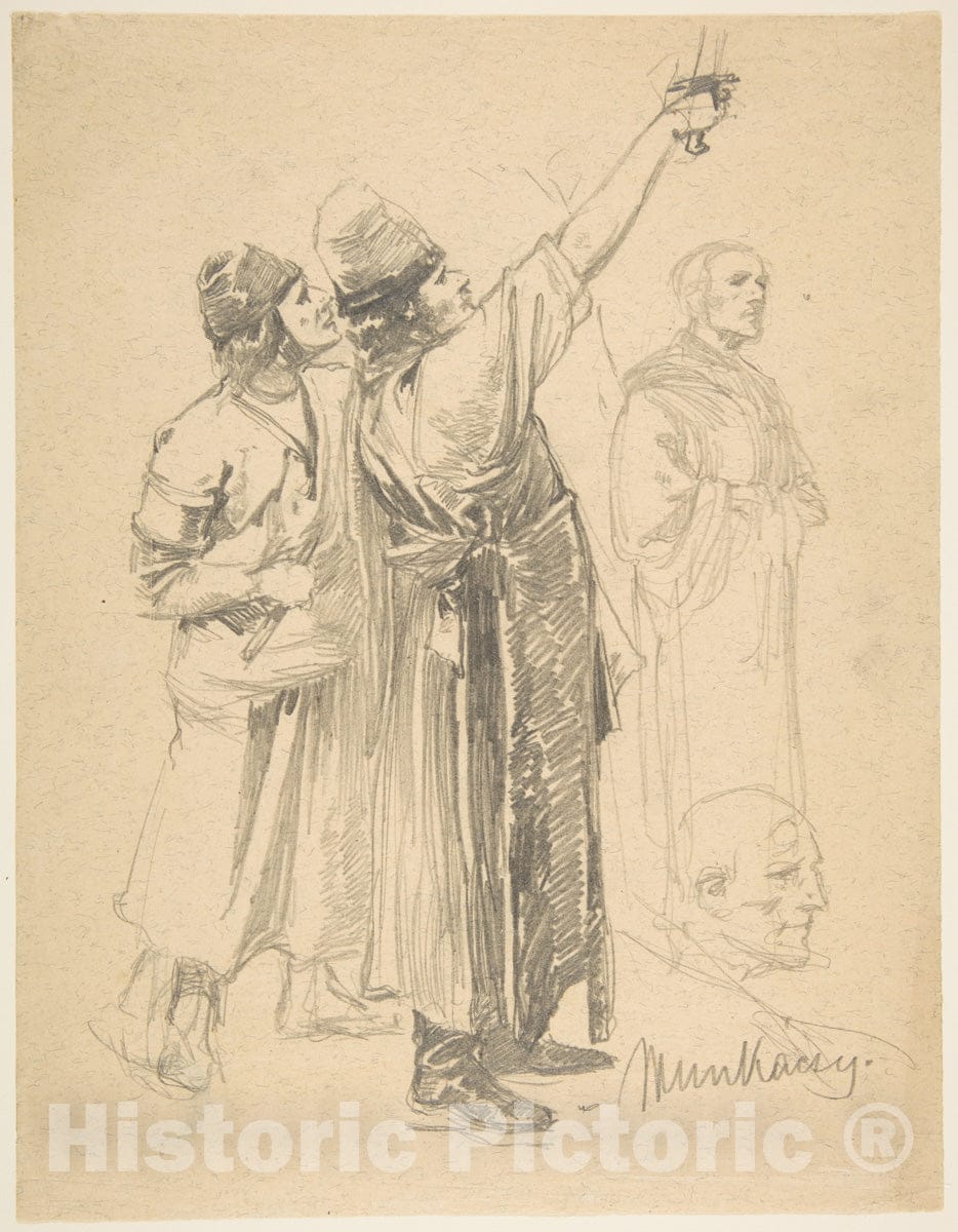Art Print : Mihály Munkácsy - Studies of Standing Men : Vintage Wall Art