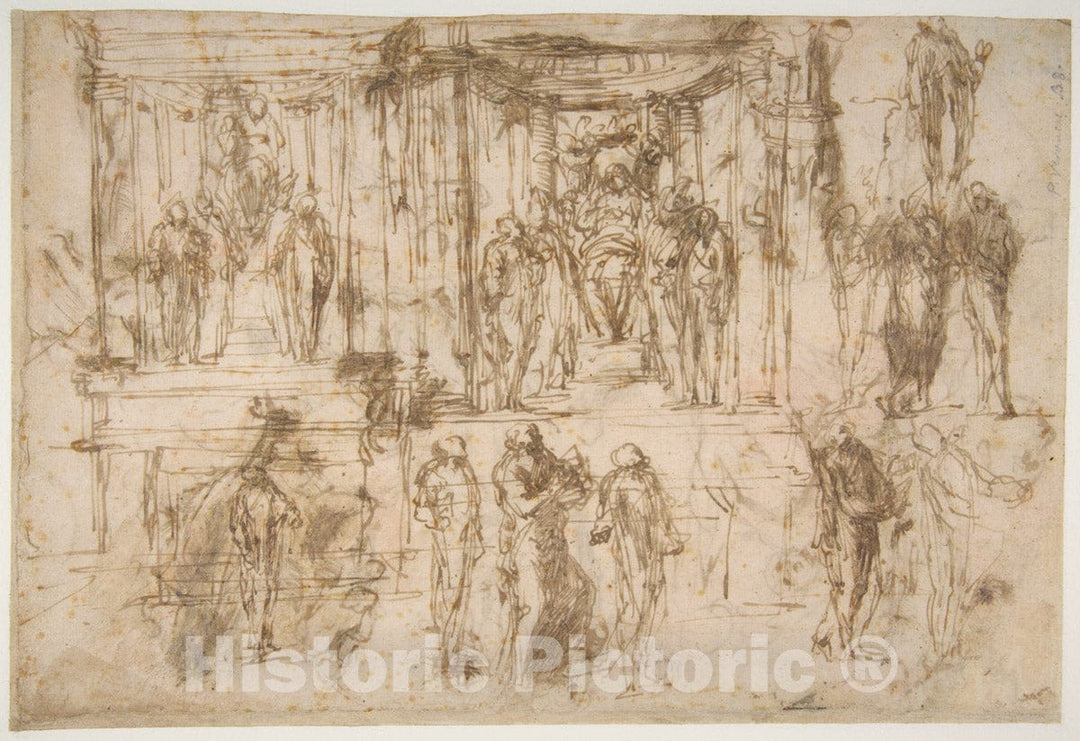Art Print : Studies for an Altarpiece with The Virgin Enthroned, Attended by Four Saints - Artist: Polidoro da Caravaggio - Created: 1530–35 : Vintage Wall Art