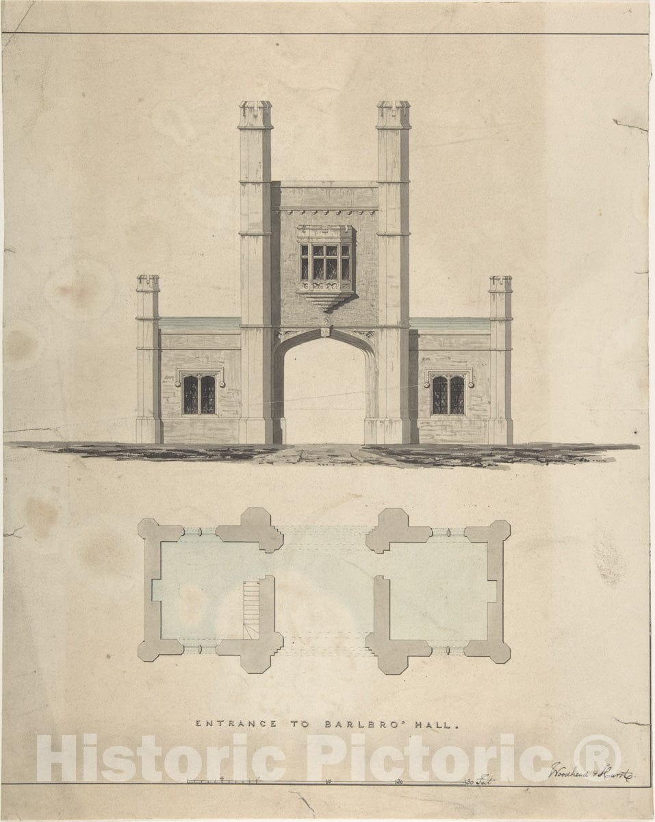 Art Print : William Hurst - Entrance to Barlboro' Hall : Vintage Wall Art