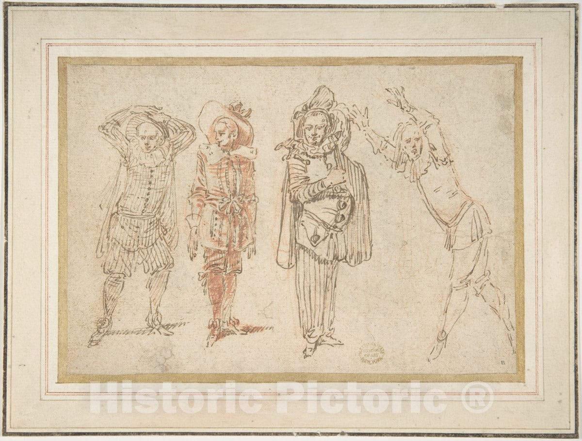 Art Print : Claude Gillot - Figures in Theatrical Costumes 1 : Vintage Wall Art