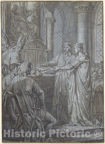 Art Print : Nicolas Lejeune - Louis III et Carloman donnent aux eveques du Royaume l'assurance de leur Fidelite en 882 : Vintage Wall Art