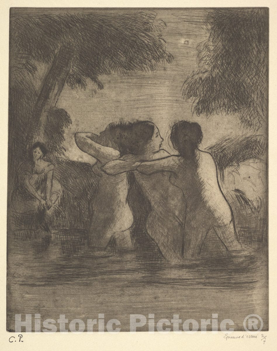 Art Print : Camille Pissarro - Four Bathers : Vintage Wall Art