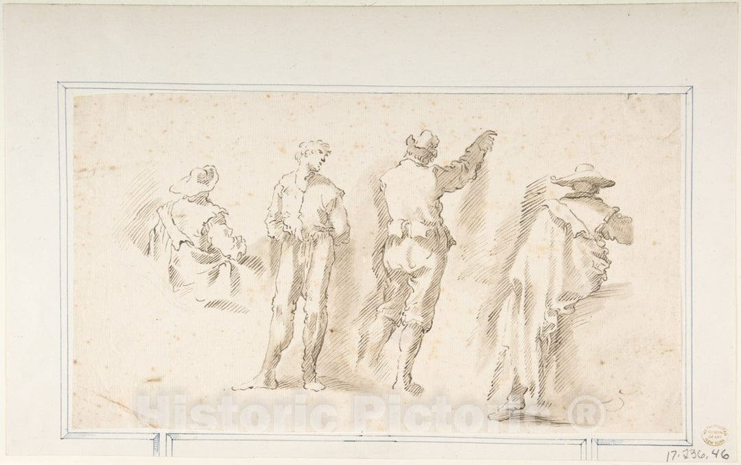 Art Print : Micco Spadaro (Domenico Gargiulo) - Figure Studies: Two Standing and Two Seated Men : Vintage Wall Art