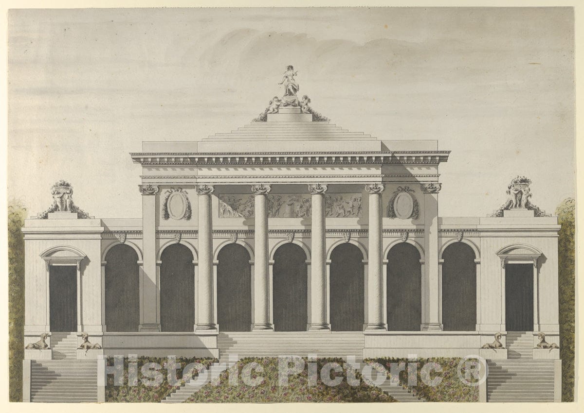 Art Print : After Etienne Louis Boullée - Elevation for The Garden-Front of The Hotel de Brunoy, Faubourg St. Honoré, Paris : Vintage Wall Art