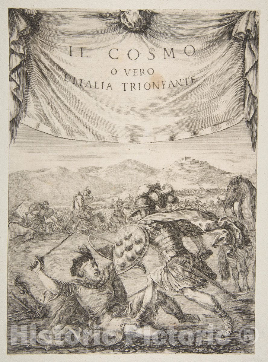 Art Print : Etched by Stefano Della Bella - Frontispiece for Il Cosmo : Vintage Wall Art