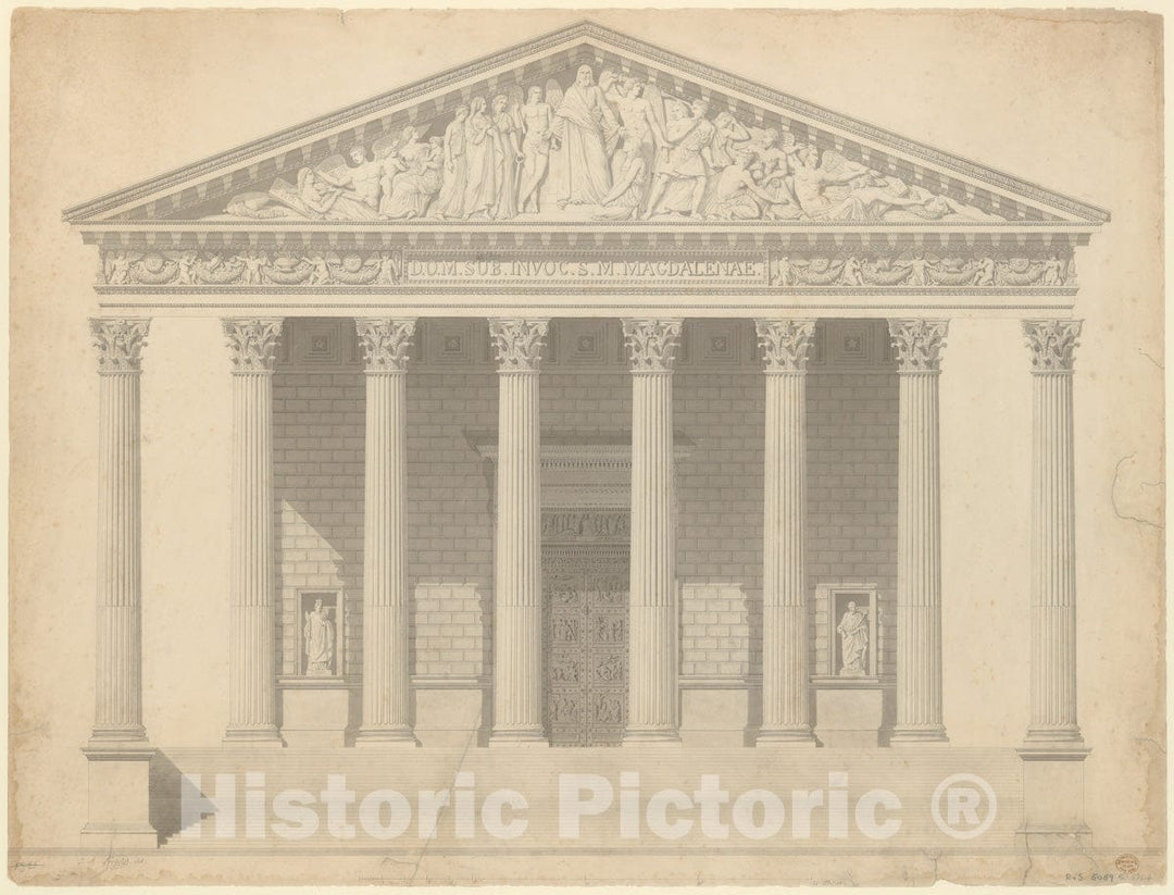 Art Print : Jean-Arnould Léveil - Façade of The Madeleine, Paris : Vintage Wall Art