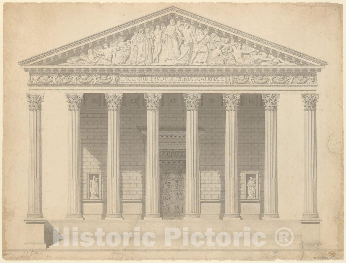 Art Print : Jean-Arnould Léveil - Façade of The Madeleine, Paris : Vintage Wall Art