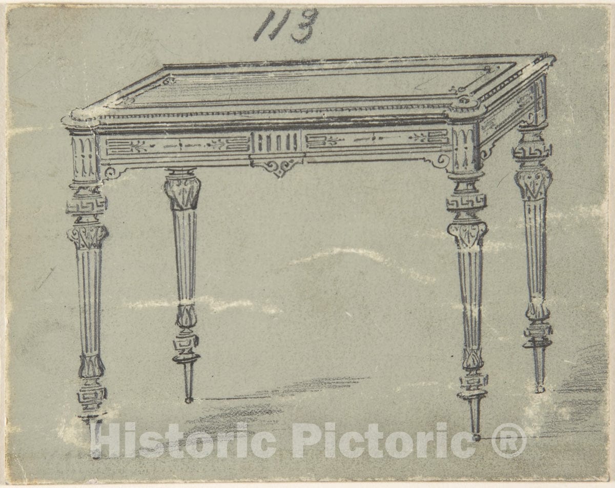 British, 19th Century - Design for a Small Rectangular Table with Greek ...