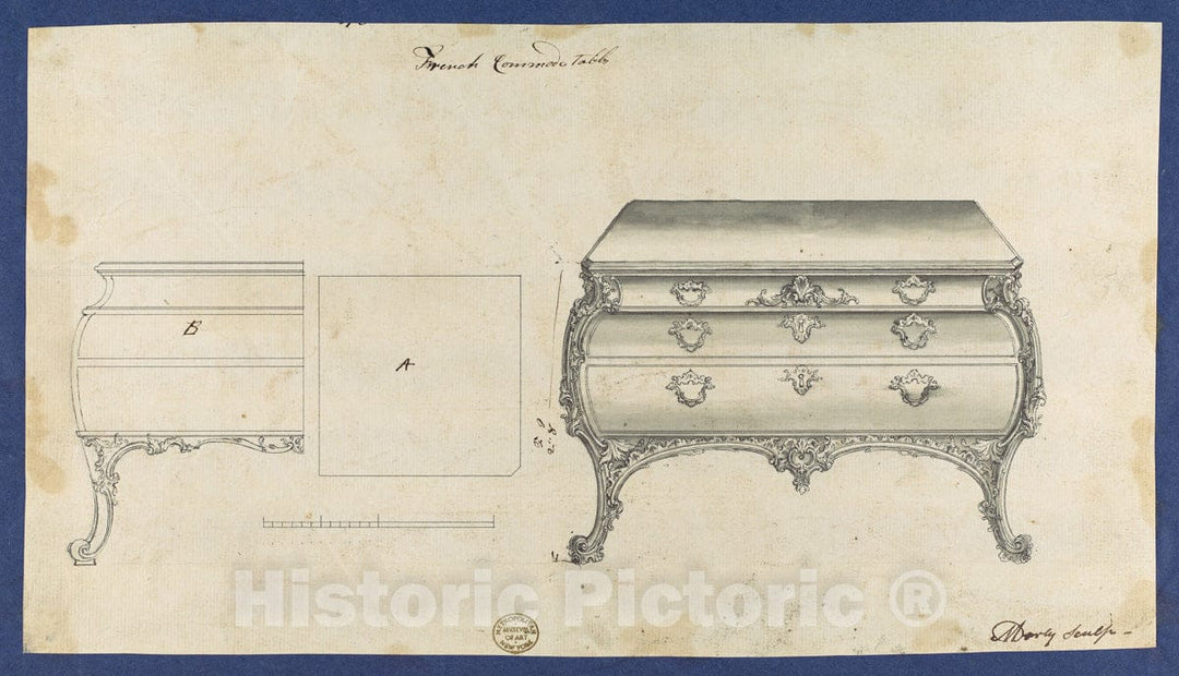 Art Print : Thomas Chippendale - French Commode Table, from Chippendale Drawings, Vol. II 1 : Vintage Wall Art