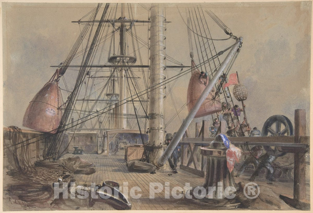 Art Print : Robert Charles Dudley - Getting Out One of The Great Buoys: The Deck of The Great Eastern Looking from The Forecastle : Vintage Wall Art