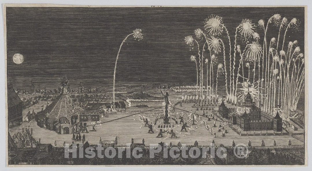 Art Print : Anonymous - Fireworks Display Celebrating The end of The Thirty Years War, Nuremberg : Vintage Wall Art