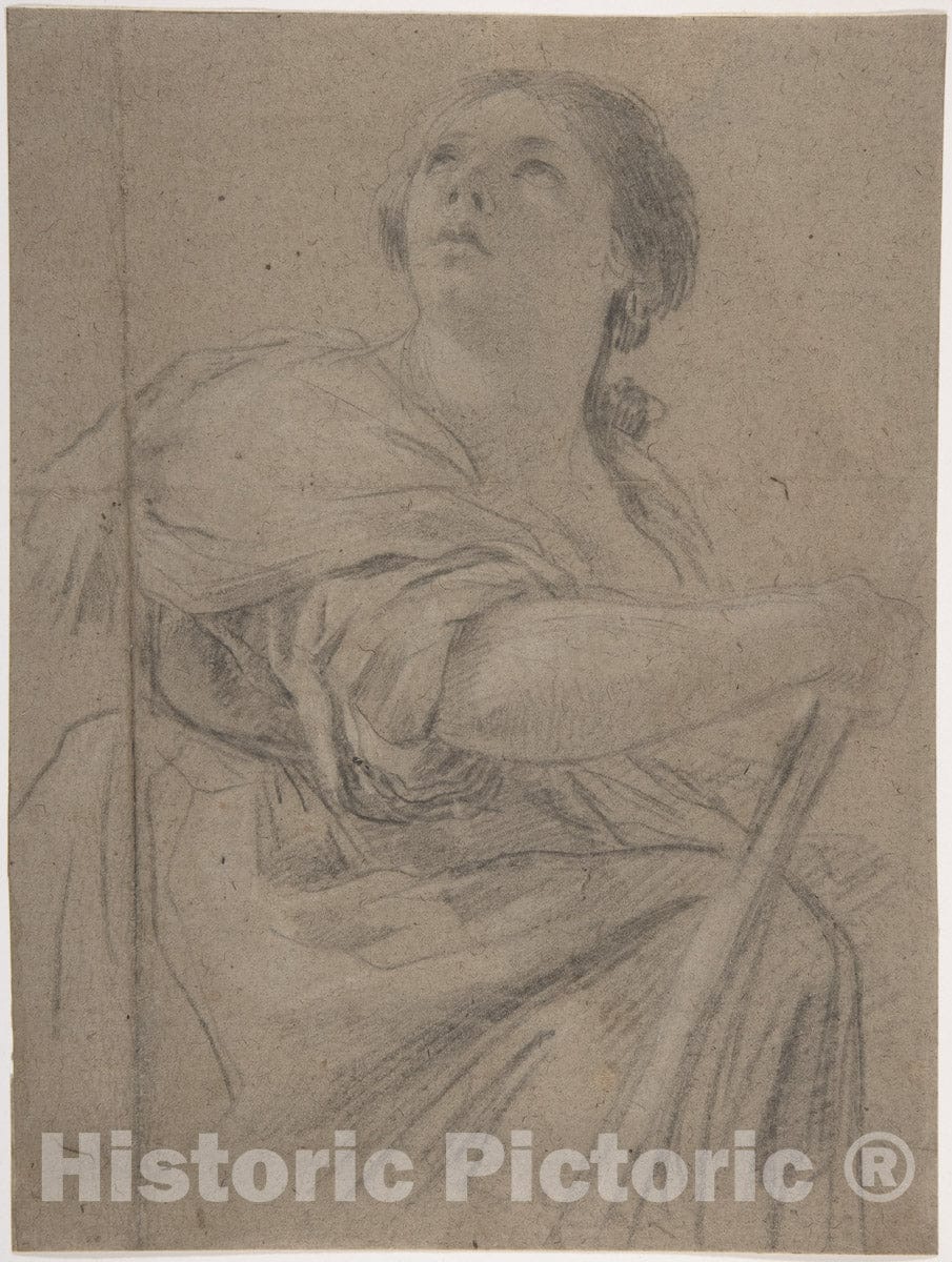 Art Print : Studio of Simon Vouet - Woman with a Staff Looking Upward : Vintage Wall Art