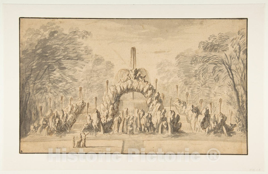 Art Print : Israel Silvestre - Fountain with a Rock Arch in a Park : Vintage Wall Art