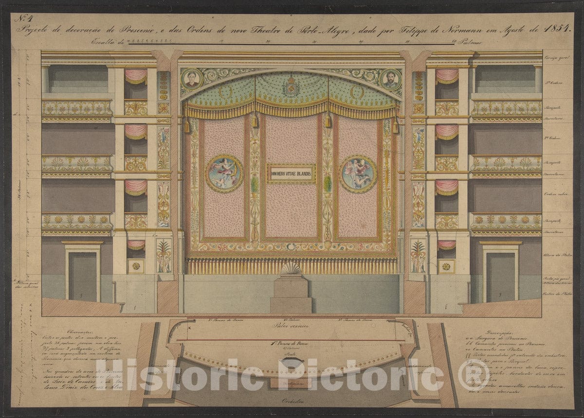 Art Print : Portuguese, 19th Century - Finished Design for a Stage Set with Ruling and Notes : Vintage Wall Art