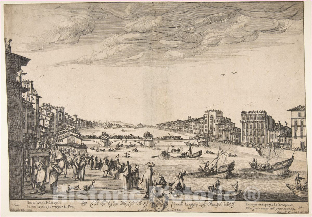 Art Print : Designed by Stefano Della Bella - Game of The Bridge, Pisa : Vintage Wall Art