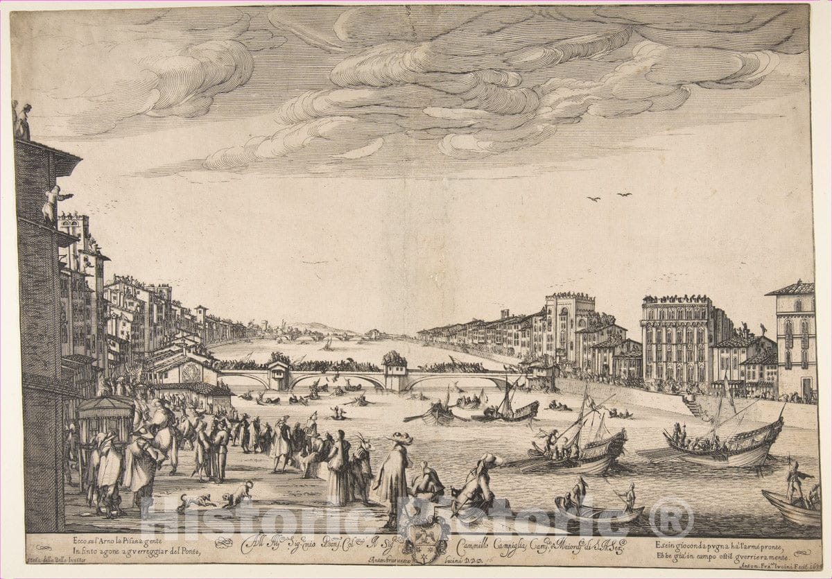 Art Print : Designed by Stefano Della Bella - Game of The Bridge, Pisa : Vintage Wall Art