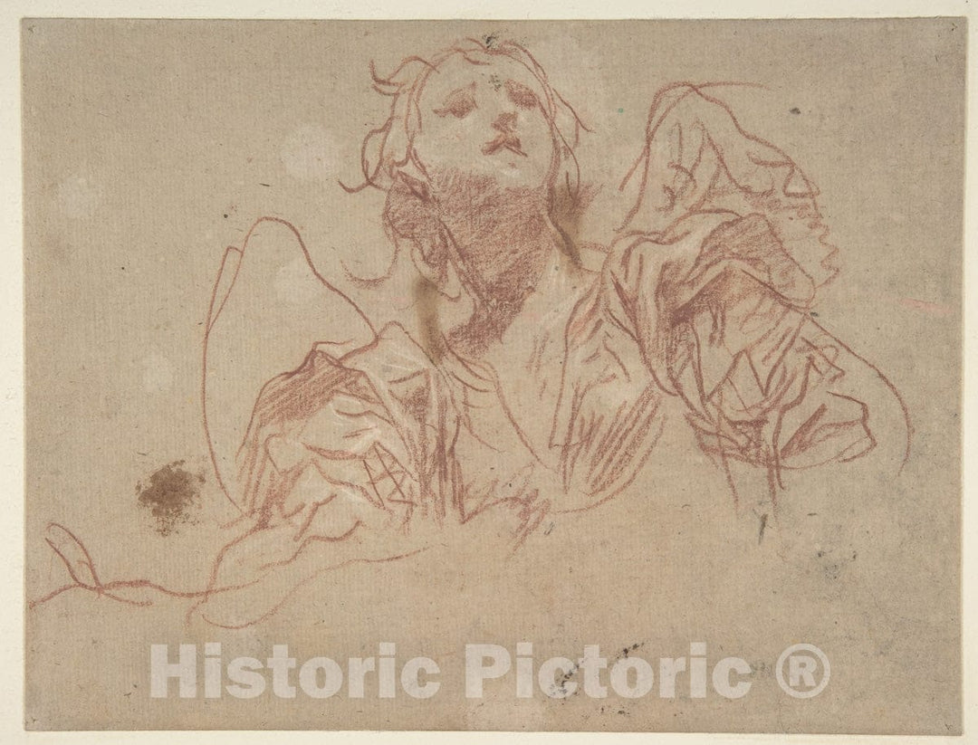 Art Print : Baldassarre Franceschini (il Volterrano) - Half-Figure of an Angel Looking Upward (Recto)