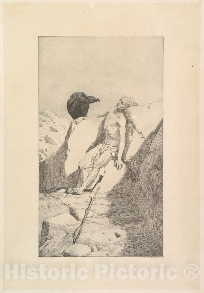 Art Print : Max Klinger - Sterbender Wanderer, from The Series Radierte Skizzen : Vintage Wall Art