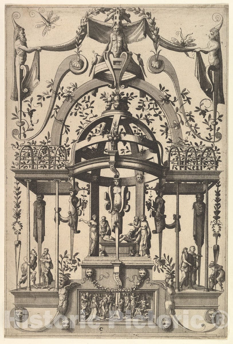 Art Print : Surface Decoration, Grotesque with Strapwork - Artist: Cornelis Floris II - Created: 1556 : Vintage Wall Art