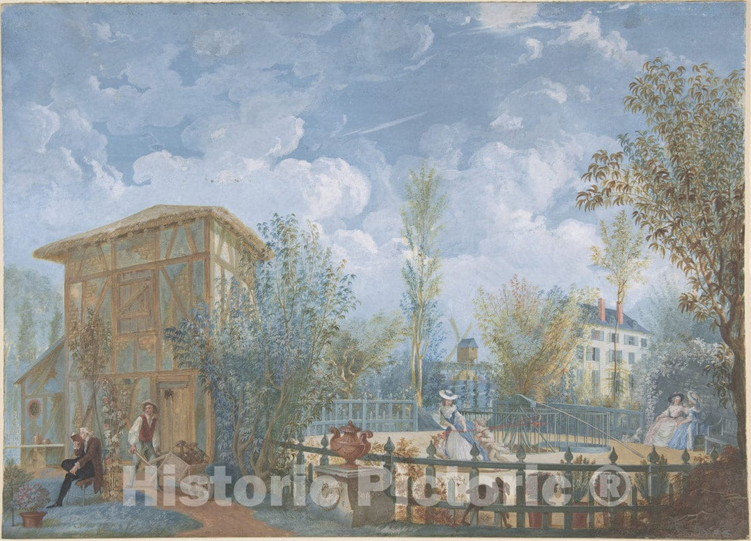 Art Print : Jean Démosthène Dugourc - Figures in a Garden : Vintage Wall Art