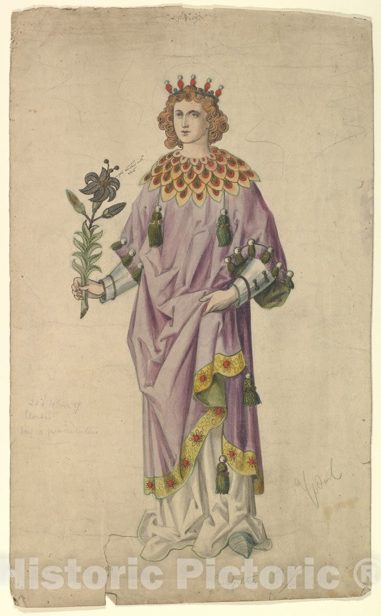 Art Print : Ernest Geldart - Gabriel Holding a Lily : Vintage Wall Art